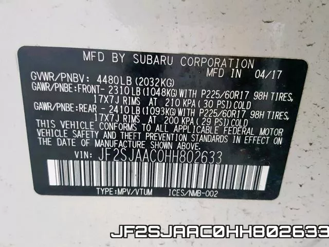 JF2SJAAC0HH802633 фото 2