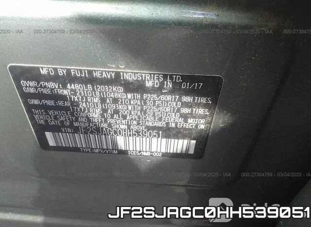 JF2SJAGC0HH539051 фото 10