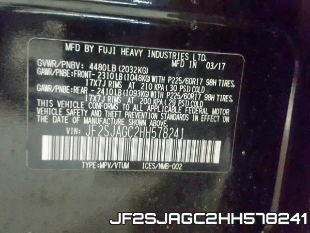 JF2SJAGC2HH578241 фото 2