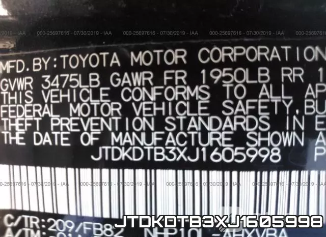 JTDKDTB3XJ1605998 фото 10