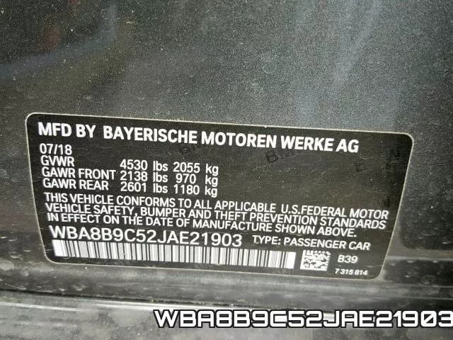 WBA8B9C52JAE21903 фото 2