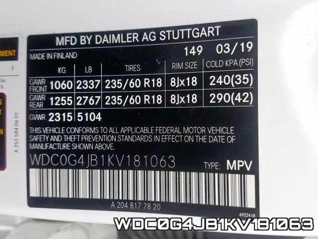 WDC0G4JB1KV181063 фото 2