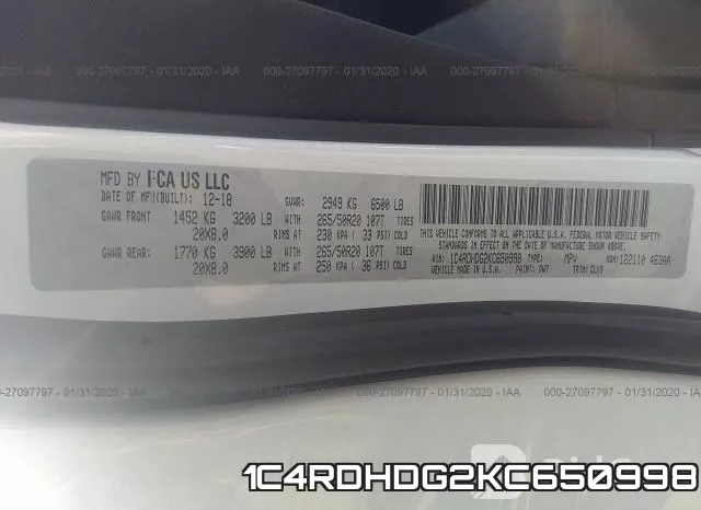 1C4RDHDG2KC650998 фото 10
