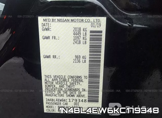 1N4BL4EW6KC179348 фото 10