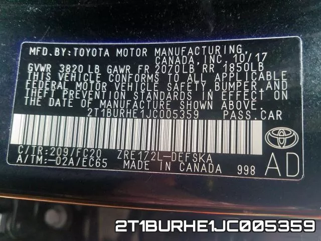2T1BURHE1JC005359 фото 2