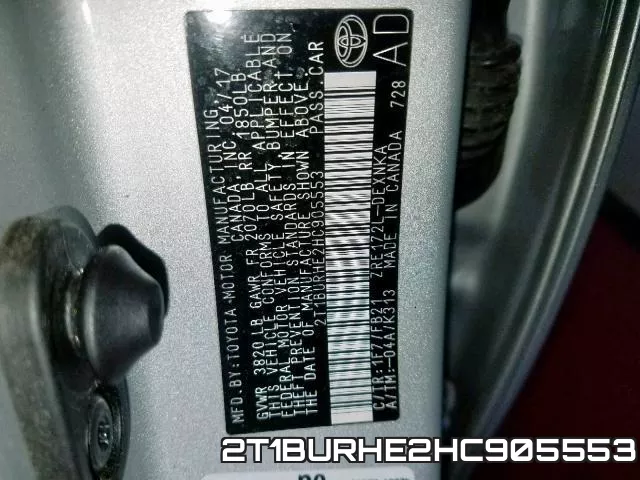 2T1BURHE2HC905553 фото 2