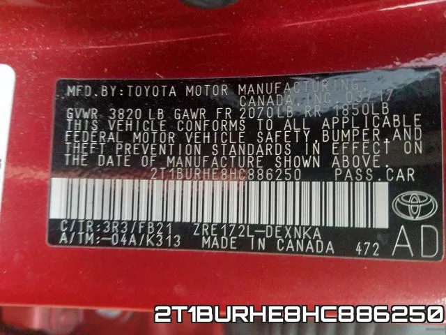 2T1BURHE8HC886250 фото 2