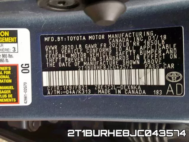 2T1BURHE8JC043574 фото 2