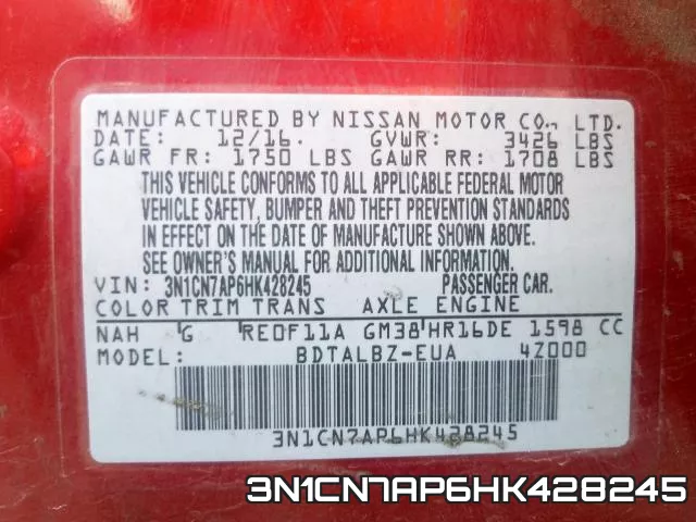 3N1CN7AP6HK428245 фото 2