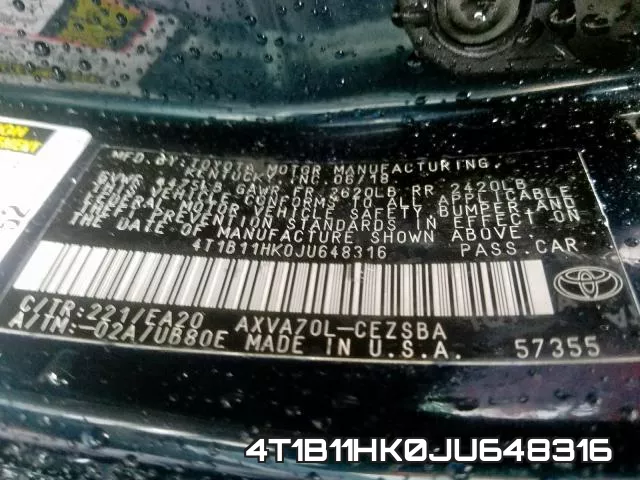 4T1B11HK0JU648316 фото 2