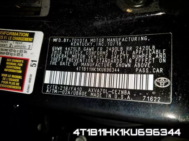 4T1B11HK1KU696344 фото 2