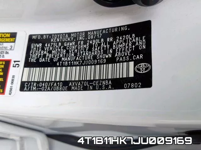 4T1B11HK7JU009169 фото 2