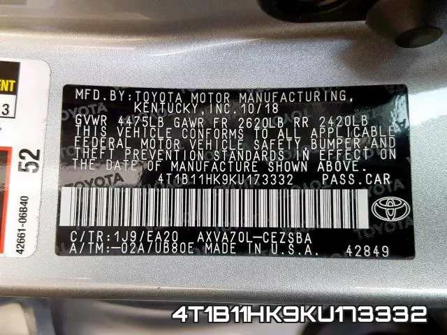4T1B11HK9KU173332 фото 2