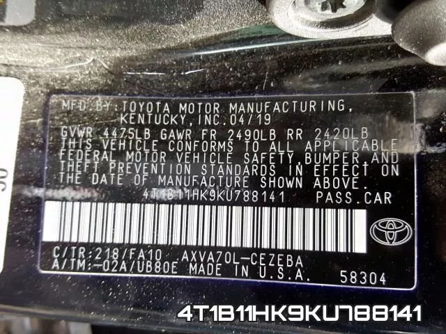 4T1B11HK9KU788141 фото 2