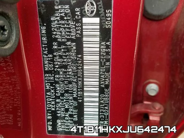 4T1B11HKXJU642474 фото 2