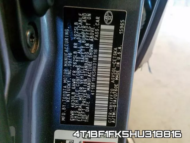 4T1BF1FK5HU318816 фото 2