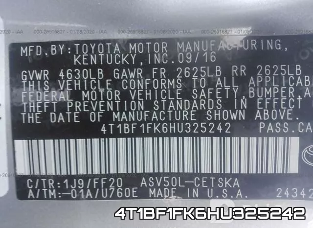 4T1BF1FK6HU325242 фото 10