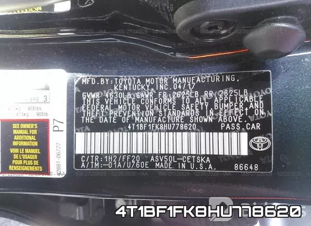 4T1BF1FK8HU778620 фото 10