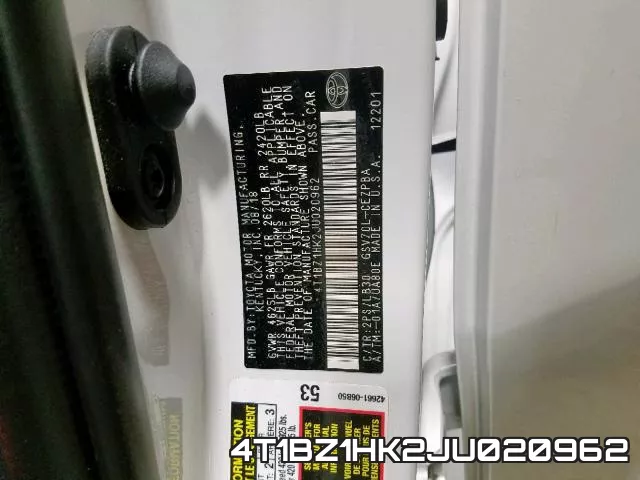 4T1BZ1HK2JU020962 фото 2