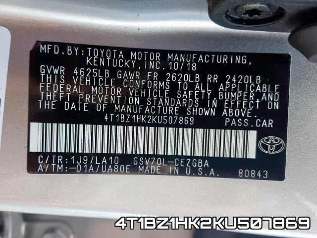 4T1BZ1HK2KU507869 фото 2
