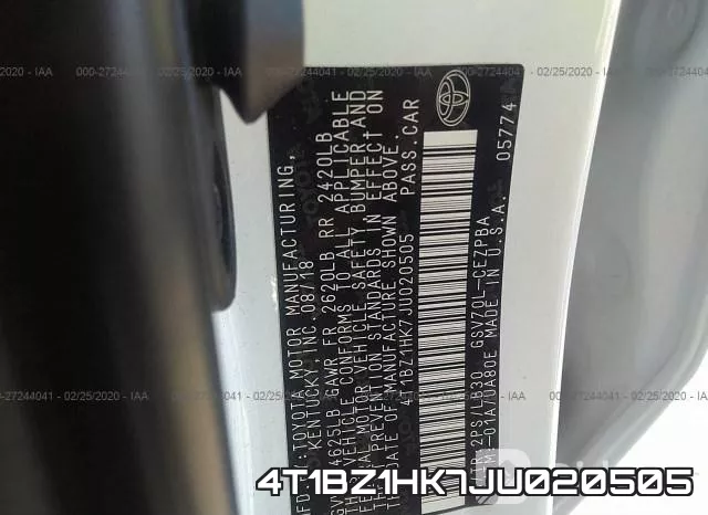 4T1BZ1HK7JU020505 фото 10