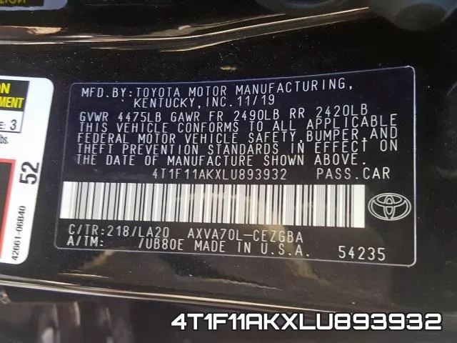 4T1F11AKXLU893932 фото 2