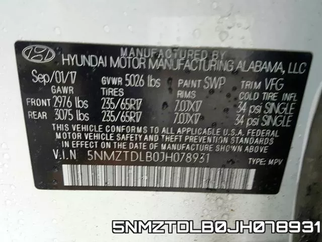 5NMZTDLB0JH078931 фото 2