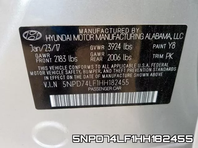 5NPD74LF1HH182455 фото 2