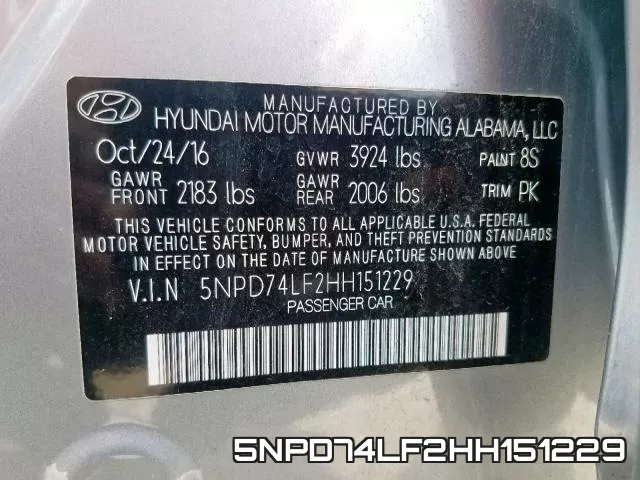 5NPD74LF2HH151229 фото 2