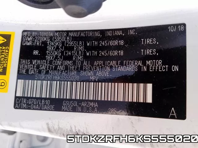 5TDKZRFH6KS555020 фото 2