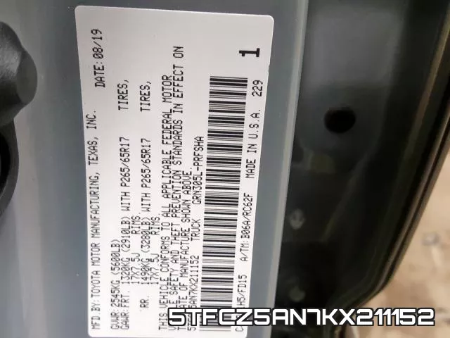 5TFCZ5AN7KX211152 фото 2