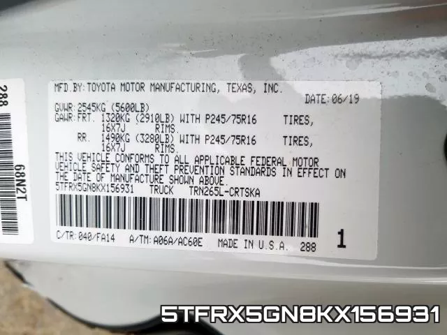 5TFRX5GN8KX156931 фото 2