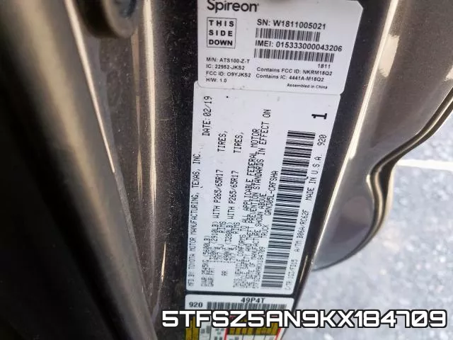 5TFSZ5AN9KX184709 фото 2