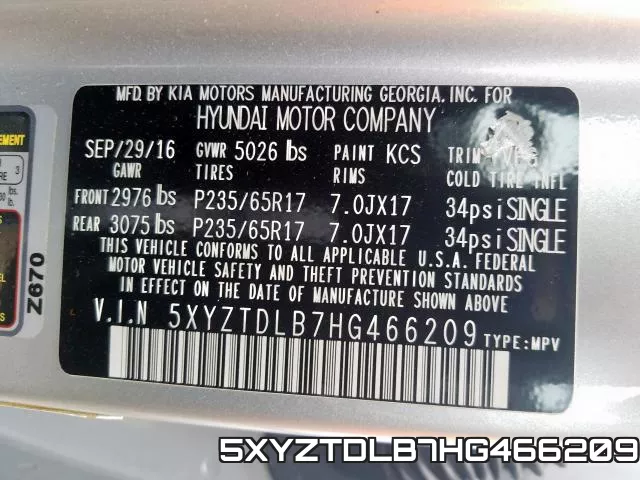 5XYZTDLB7HG466209 фото 2