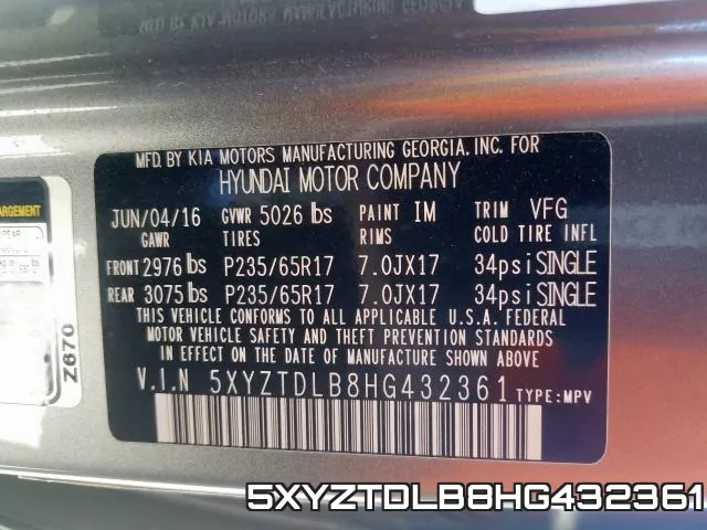 5XYZTDLB8HG432361 фото 2