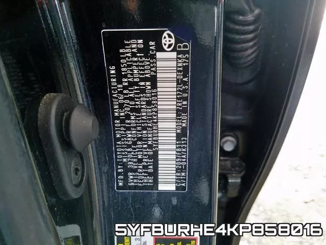 5YFBURHE4KP858016 фото 2