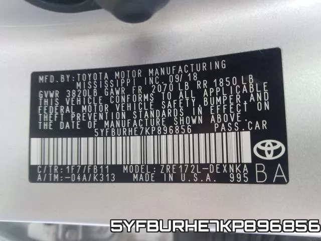 5YFBURHE7KP896856 фото 2