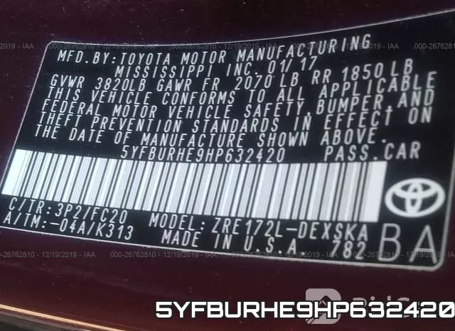 5YFBURHE9HP632420 фото 10