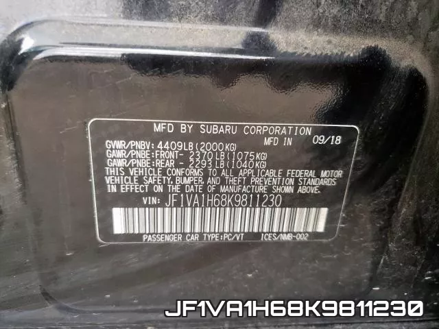 JF1VA1H68K9811230 фото 2