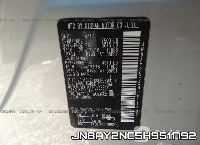 JN8AY2NC5H9511792 фото 10