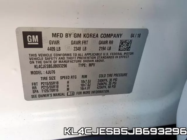 KL4CJESB5JB693296 фото 2