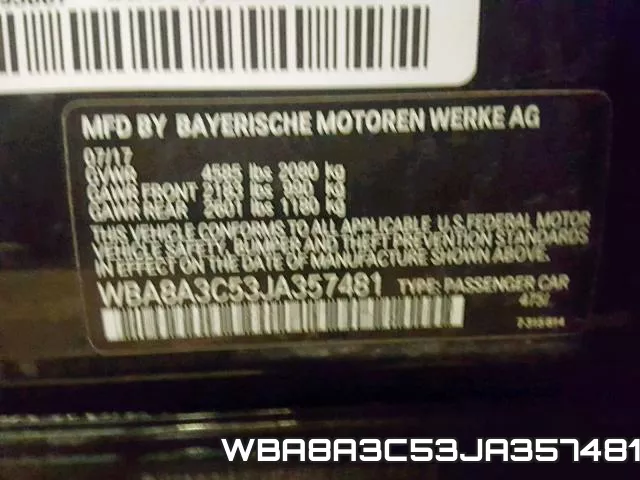 WBA8A3C53JA357481 фото 2