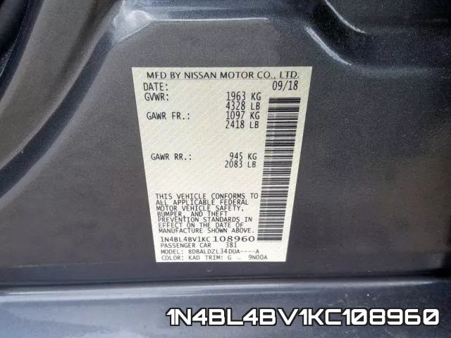 1N4BL4BV1KC108960 фото 2