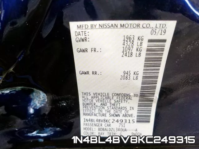 1N4BL4BV8KC249315 фото 2