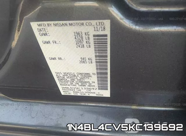 1N4BL4CV5KC139692 фото 10