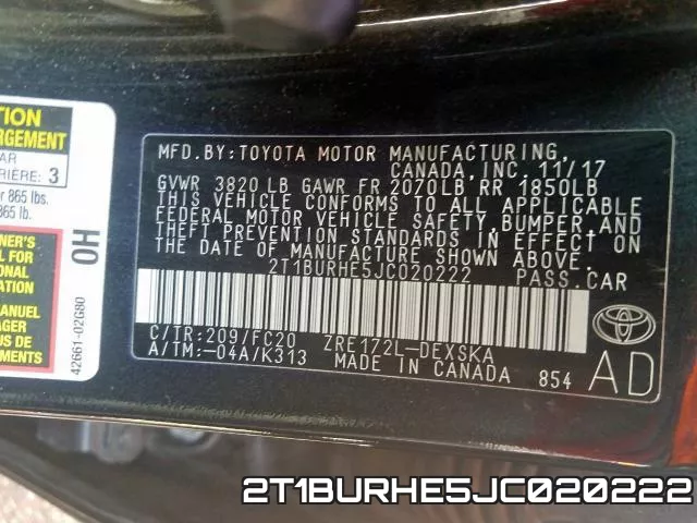 2T1BURHE5JC020222 фото 2