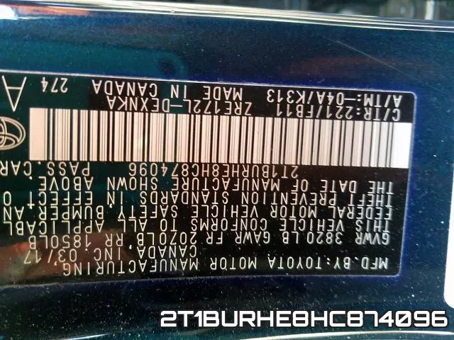 2T1BURHE8HC874096 фото 2
