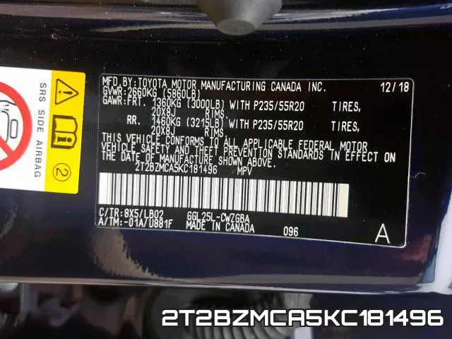 2T2BZMCA5KC181496 фото 2