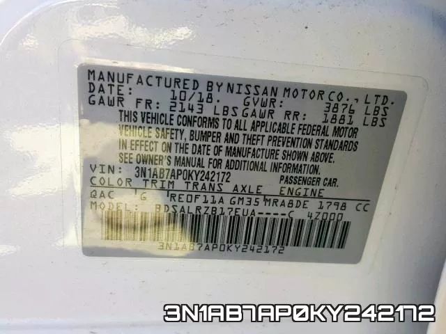 3N1AB7AP0KY242172 фото 2