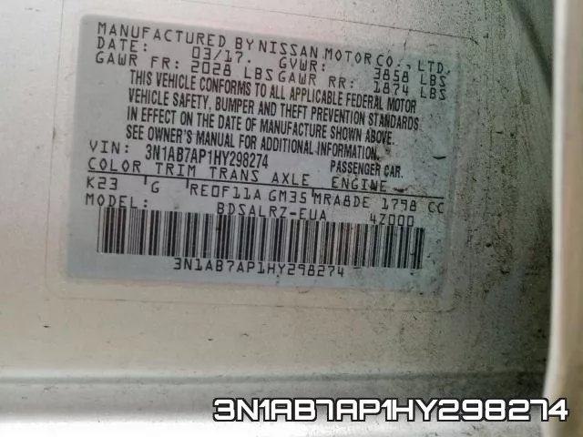 3N1AB7AP1HY298274 фото 2